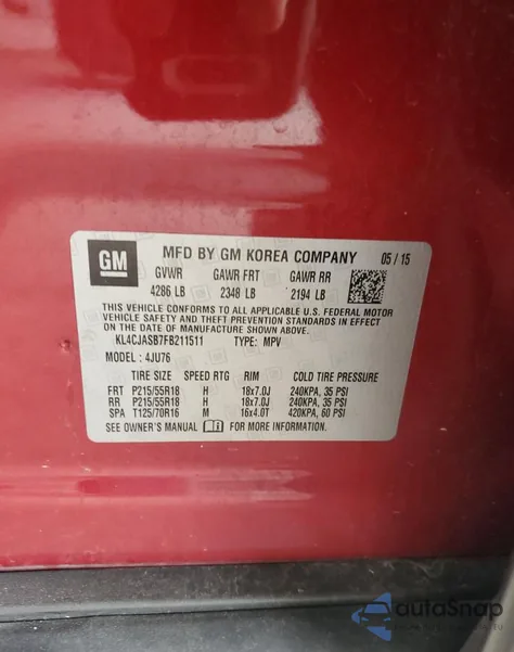 2015 Buick Encore z USA, uszkodzony, nr VIN KL4CJASB7FB211511